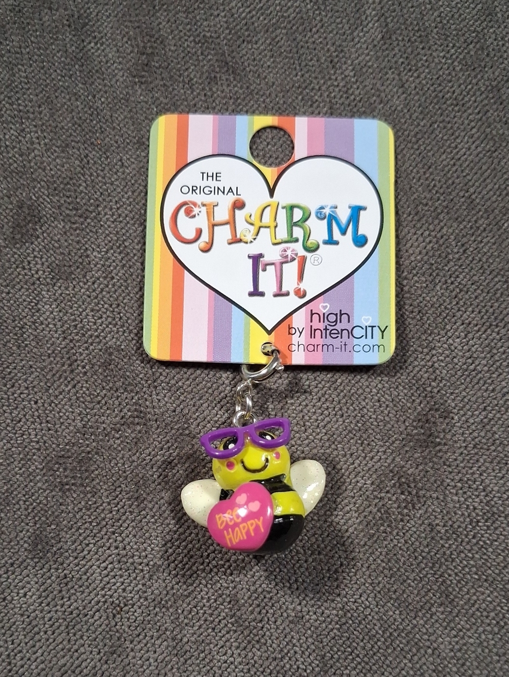 High IntenCity Charm-It! "Bee Happy" Poly-Resin Acrylic Bee Charm NEW